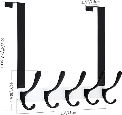 SKOLOO Over The Door Hook, Door Hanger Hooks for Hanging Clothes, Towels, Coats, Hats, Over The Door Towel Hook - Pack of 2, Black on White, Assembly Required