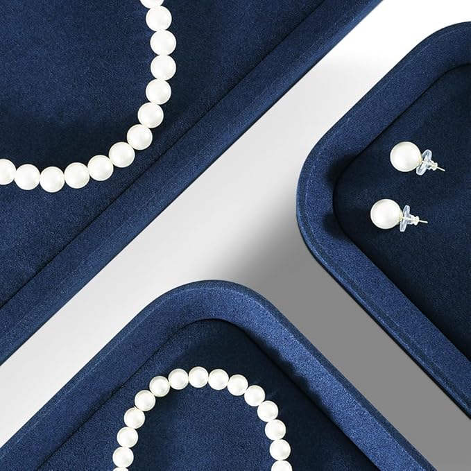 Yinbeini Jewelry Display, Microfiber Valet Tray,Luxury Jewelry Drawer Organizer,Premium Flat Tray,Blue Jewelry Tray