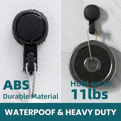 TAILI 4 Pack 360° Rotatable Powerful Suction Cup Shower Hooks for Towel, Loofah, Damage-free Hanging Versatile Wall Hooks for Inside Bathroom, Decoration, Removable Suction Holders, Easy to Use, Black