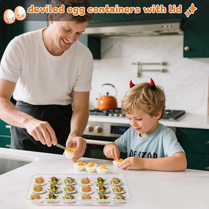 Egg holder for fridge - deviled egg containers with lid, Clear Stackable Plastic Egg Holder, Space-Saving 36 Egg refrigerator Organizer (Clear, Pack of 02)