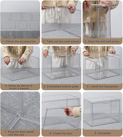 GUDEMAY Clear Stackable Plastic Storage Bins with Magnetic Lid, Dustproof Book & Cosmetic Display Cases, Large Figures Collectibles Showcase, Shoe Box, Protection Organizer (L, Count, 1)