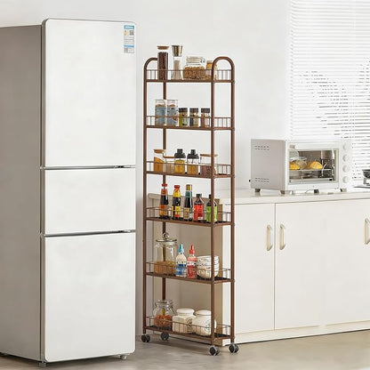 6in 6-Tier Slim Storage Cart with Wheels, Narrow Rolling Shelf,Sturdy Slim Storage Ideal for Kitchen, Bathroom, and Laundry Room (Champagne Gold)
