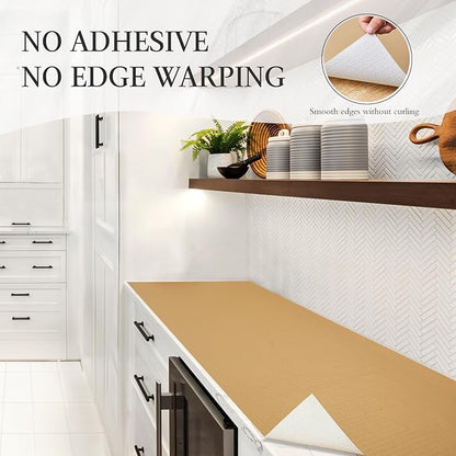 Beautysaid Shelf and Drawer Liner for Kitchen Cabinet, Non Adhesive Non Slip Shelf Paper Waterproof Washable Thickened for Dresser Pantry Shelve Bathroom Protector Liner(Beige,18 in x 10 FT)