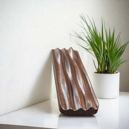 Pen holder Organizer of Office desks, Walnut Desk Pen Stand with 4 Compartments, Wave Pen Tray Office Accessory, Teacher Gifts, Suitable for School, Home, Office Desktop Office Art Accessories