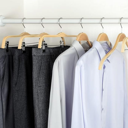 TOPIA HANGER Slim Natural Wood Hangers with Extra Soft Non-Slip Rubber Grips, 10-Pack High-Grade Fashion Hanger No Shoulder Bump for Sweater, Camisole, Jacket, Dress, Coat -CT15N