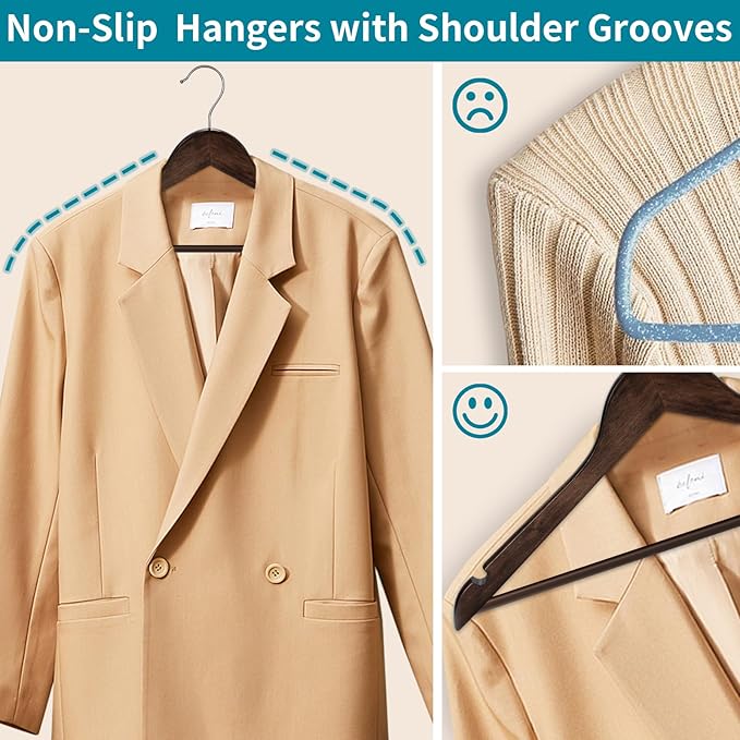 ABHENG 20 Pack Wooden Coat Hangers, 360° Swivel Hook, Suit Hangers with Anti-Slip Notches, for Jackets, Shirts, Dress, Dark Walnut, UAWY0520H