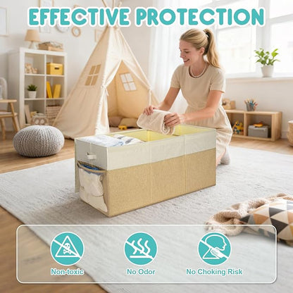 BALEINE Fabric Storage Bins with Lid, Collapsible Extra Large Storage Boxes Bins Baskets with Divider for Home Organizing (37.5"x13"x16", Khaki&Beige)