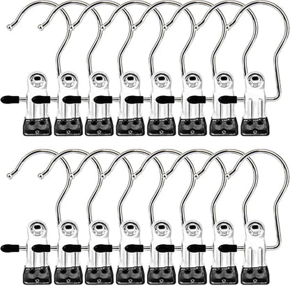 Boot Hangers Clips, 16 Pack Laundry Hooks Hanging Clips Clothes Pins Closet Hanger Organizer Clamps Socks Towel Clips Heavy Duty Clothespins Bulk Hanger Clips for Closet Travel Pants Socks Handbags