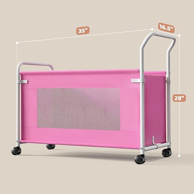 KEEGH Extra Large Toy Box for Kids with 360° Rotating Wheels, Heavy Duty Toy Chest for Boys and Girls, Toy Storage Organizer for Kids, Toy Bins for Living Room, Nursery, Bedroom (Pink)