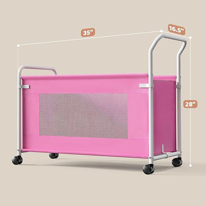 KEEGH Extra Large Toy Box for Kids with 360° Rotating Wheels, Heavy Duty Toy Chest for Boys and Girls, Toy Storage Organizer for Kids, Toy Bins for Living Room, Nursery, Bedroom (Pink)