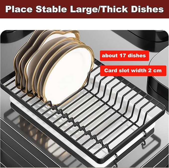 YTCYKJ Dish Drying Rack,Dish Racks Drainer,Over The Sink Dish Drainer Drying Rack 3 Tier with Drain Tray,Chopsticks Rack,Knife Holder