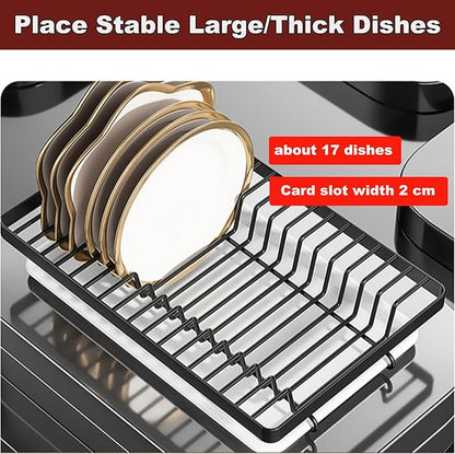 YTCYKJ Dish Drying Rack,Dish Racks Drainer,Over The Sink Dish Drainer Drying Rack 3 Tier with Drain Tray,Chopsticks Rack,Knife Holder