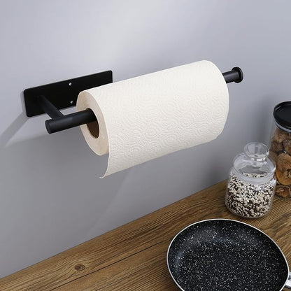Paper Towel Holders,Paper Towels Rolls,Paper Bulk- Self-Adhesive Under Cabinet Wall Mount Countertop Both Available in Adhesive and Screws for Kitchen Pantry Sink Bathroom Stainless Steel-Black