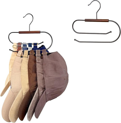 LoforHoney Hat Hanger for Closet, Hat Organizer for Baseball Caps, Wooden & Metal Hat Rack, Double-Layer Hanging Rack Holds 10 Hats, Ideal for Hats, Ties, Bags, Belts, Leggings (1 Pack)