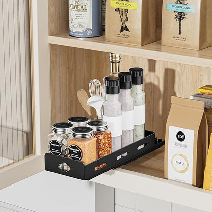 Pull Out Spice Rack Organizer for Cabinet, Heavy Duty Spice Organizer for Cabinet, Vertical Spice Rack for Kitchen, Cabinet, Pantry, Cupboard (4.2''Wx10.5''Dx2.8''H, Metal Black)