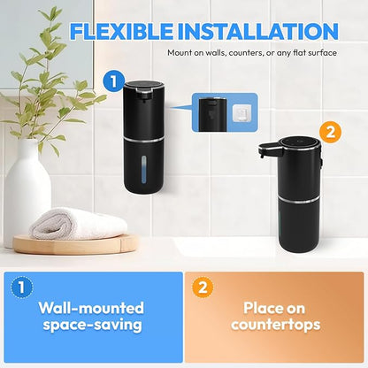 MTYGK Automatic Foaming Soap Dispenser,Touchless Foam Soap Dispenser,12.8oz Rechargeabled Wall Mounted Smart for Bathroom and Kitchen Dish Soap,Easy for Toddlers(Black)