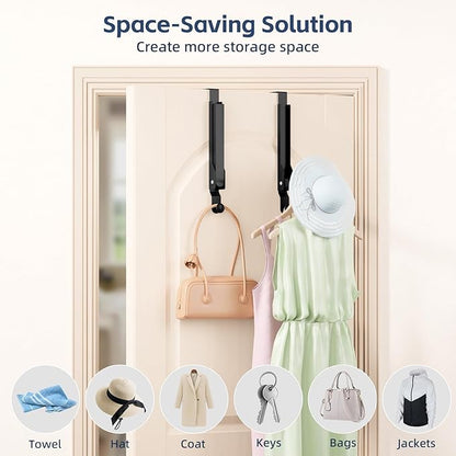 WLCSNG 4 Pack Over The Door Hanger Foldable Over The Door Hooks，Rust-Resistant Overdoor Hanger Hook for Laundry (Clothes Drying Rack)&Bathroom (Towel Rack) Small Portable, Black