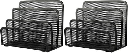 VANRA 2 Small Letter Sorters Desktop File Holder Organizer Metal Mesh with 3 Vertical Upright Compartments (2 Black)