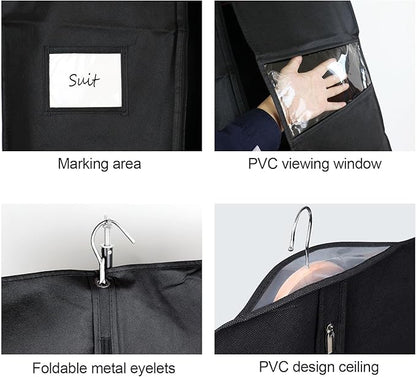 BOMEI PACK Black Garment Bags for Hanging Clothes or Travel 40" Suit Bags for Storage of Coats,Sweater, Jacket,T-shirts and Dresses(4 Packs)