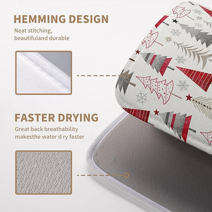 Wnoesat Christmas Dish Drying Mats for Kitchen Counter Xmas Tree Drying Mat Winter Holiday Dishes Drying Pad Microfiber Absorbent Dish Draining Mat Washable Dish Drainer Rack Mat 16x18 Inch