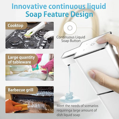 JEMISUN Automatic Liquid Soap Dispenser Touchless Soap Dispenser 380ml/12.8oz Rechargeable, Wall Mounted,4 Levels Adjustable Auto Soap Pump for Bathroom Kitchen Dish Soap