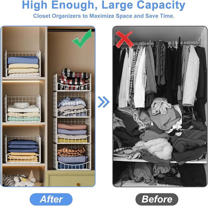 4-Tier Stackable Closet Organizers and Storage Shelves, Foldable & Mutifunctional Clothes Storage Basket Sweater Organizer Bins Container for Wardrobe Bathroom, White (Patent Pending)