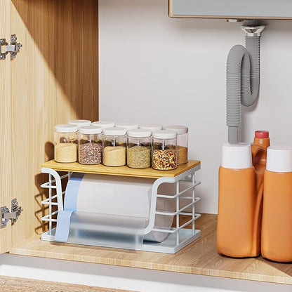 Trash Bag Holder Dispenser,Garbage Bag Holder Dispenser,Wall Mount Trash Garbage Bag Organizer Under Sink,Bamboo Lid Container for Laundry Room Kitchen and Pantry Organization and Storage,Standard