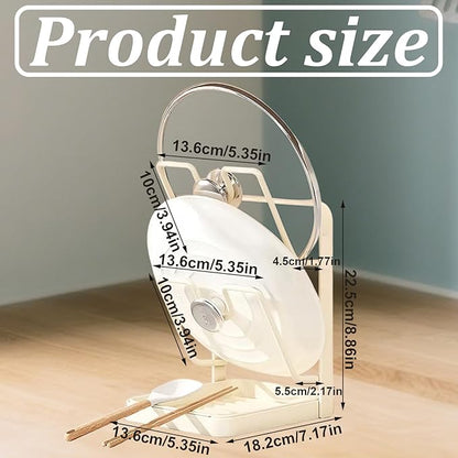 Pot Lid Organizer and Holder, Kitchen Countertop Storage Rack with Removable Drip Tray & Spoon Rest, 2-Tier Space-Saving Stand for Pots and Pans Lids