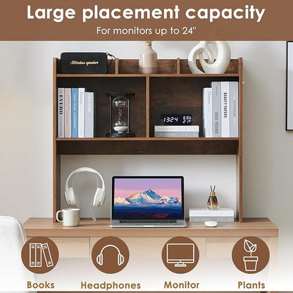 Desktop Bookshelf, Wooden Desk Storage Hutch with 5 Shelves, 3-Tier Desktop Display Organizer Rack for Office Home (Brown, 5 Shelves B)