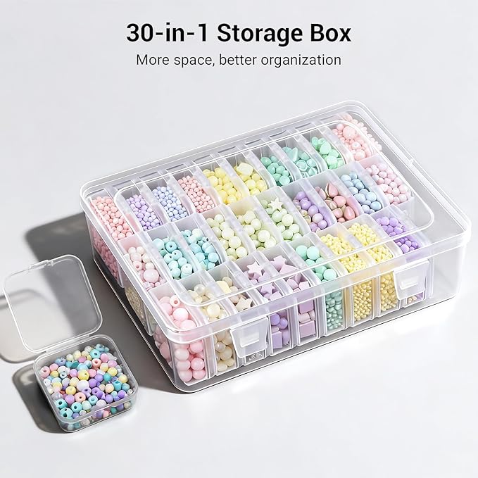 Bead Organizer Box, 30 Pcs Small Beads Storage with 84 Label Stickers, Clear Plastic Small Containers for Jewelry Making, Diamond Painting, DIY Art Crafts, Bracelet Making, Nail Rhinestones, Seeds