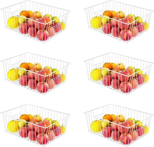 6 Pack Upright Freezer Organizer Bins - Standup Freezer Organizers for 16 Cu.Ft Upright Freezer Improve Air Circulation, Wire Storage Baskets, White