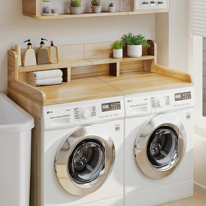 Washer Dryer Countertop, Laundry Wood Shelf Topper with Edge, 2-Tier Laundry Countertop, for Washer and Dryer Laundry Hamper Counter Storage Organization (Natural)
