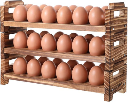 Egg Holder Countertop, 3-Tire Solid Wooden Egg Holder, Stackable Egg Storage Basket Holding Up to 36 Fresh Eggs, Chicken, Duck Eggs - Unfinished