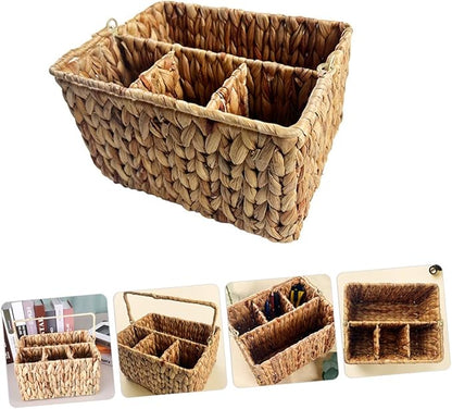 PRETYZOOM Woven Cutlery Holder with Handle Divided Utensil Storage Basket for Kitchen Organization Handmade Vine Material Portable and Practical Design for Dining Table Use
