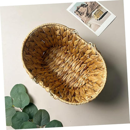 Woven Fruit Basket Stair Basket Pantry Organizer Boho Decor Handle Swing Storage