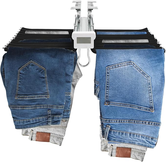 Pull Out Pants Rack Pants, 22 Arms Steel Pull Out Pants Rack 33lbs 23.2 * 18.1 * 3.7inch Hanging Installation Pants Hanger Bar Clothes Organizers for Hanging Jeans Pants Ties & Scarves (Black)