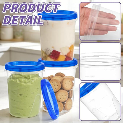 ISUSSER 6 Pack Freezer Containers with Screw On Lids, 32 Oz Stackable Reusable Plastic Storage Container, Airtight Plastic Food Storage Containers with Twist Top Lids for Food Soup Jello Sauce