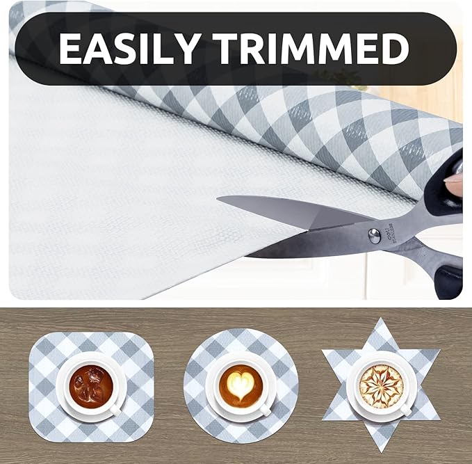RAY STAR 12X120 Inch Shelf Liner for Kitchen Cabinets, Non-Adhesive Cabinet Liner Washable, PVC Drawer Liner for Dresser Non-Slip Bathroom (Plaid)(4 Roll)