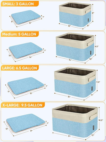 BALEINE 3 Pack Fabric Storage Bins for Shelves, Linen Storage Baskets for Organizing, Decorative Closet Bins for Clothes, Home (Skyblue, 17''x13''x10.5'')