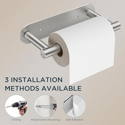FORIOUS Toilet Paper Holder, Adhesive or Screw Wall Mount Pivoting Tissue Roll Holder for Bathroom, Stainless Steel Rustproof Self Adhesive Toilet Paper Roll Holder no Drilling, 2 Pack Brushed Nickel