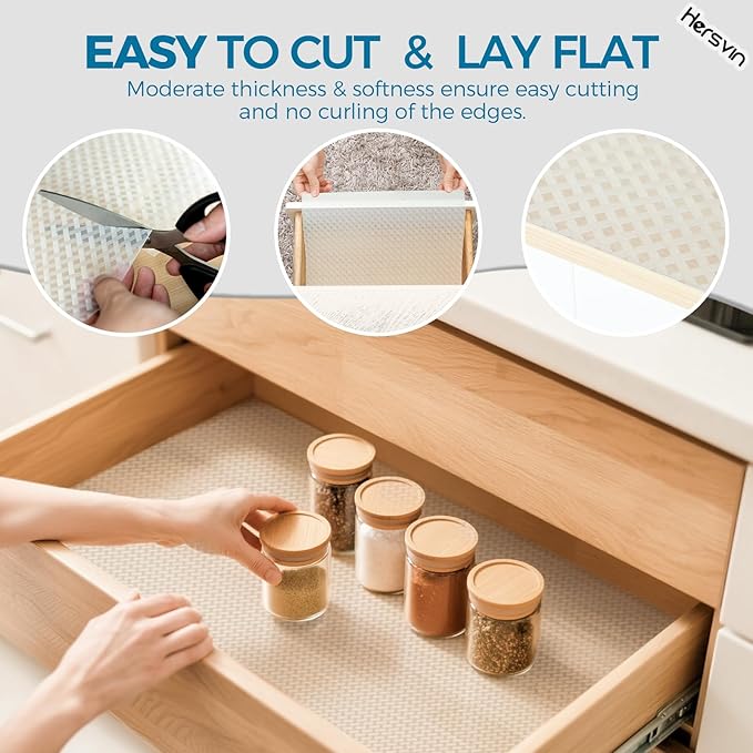 Hersvin Shelf Liners 22 in x 20 ft EVA Drawer Mats, Non-Adhesive Cupboard Protector, Kitchen Cabinet Lining Fridge Liner (Clear Crossed Stripe, 56x610cm)