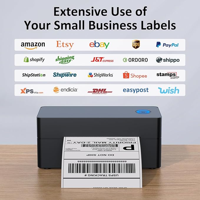 Shipping Label Printer, 4x6 Bluetooth Thermal Label Printer for Shipping Packages Small Business Mailing, Support iOS, Android, Mac, Windows, Chrome, Used for UPS, USPS, Ebay, Etsy, Amazon, Navy Blue