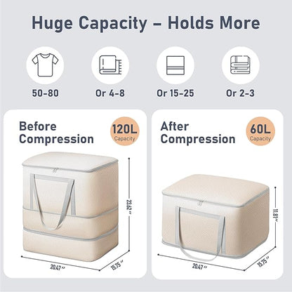 DIMJ Comforter Storage Bag - 120L Large Blanket Storage Compression Bags with Handles, Washable Clothes Storage Totes for Moving Closet, Space Saving Organizer for Bedding Comforter Blanket