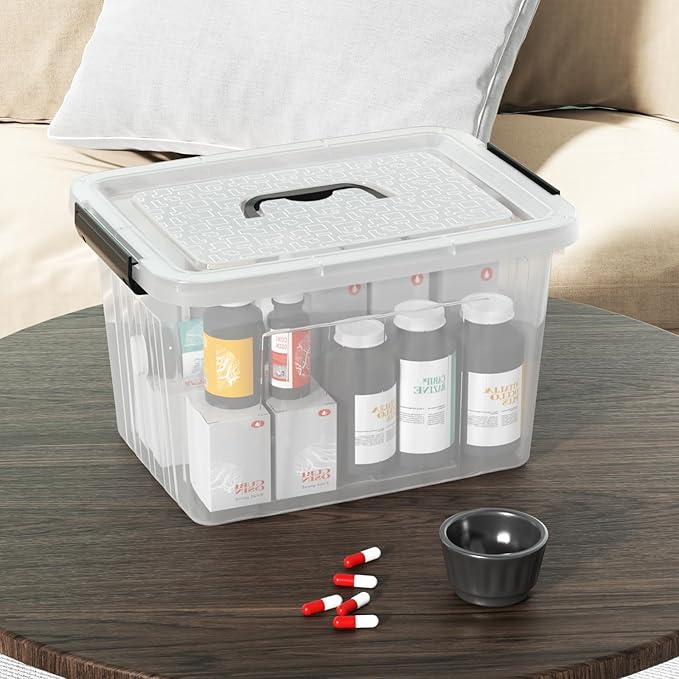 Sadstory 12 Quart Clear Latching Bin with Handle, Plastic Clear Tote Storage with Lid, 6 Packs