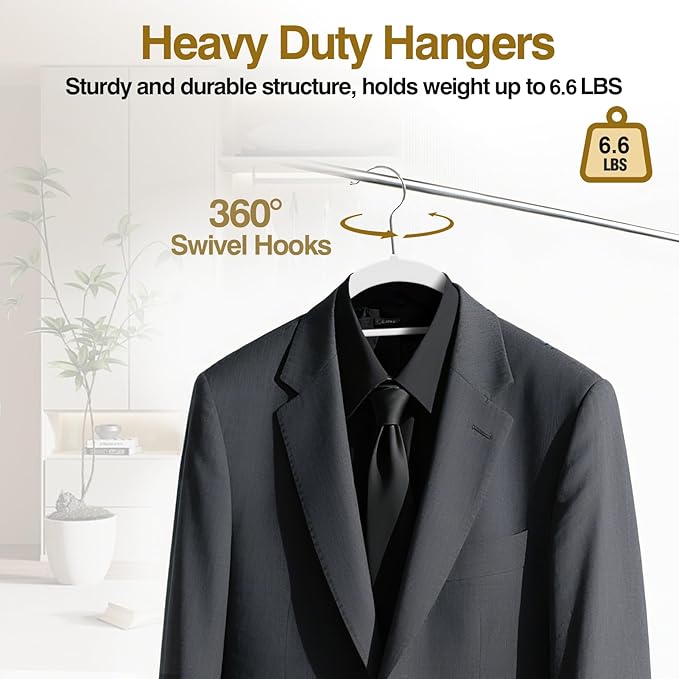 UEAKPIC Plastic Hangers 50 Pack, 16.5 in Heavy Duty Clothes Hangers with 360° Swivel Hook, Non-Slip Bar & 0.2" Ultra-Slim Space-Saving Closet Organizers for Coats, Pants, Suits, Shirts, White