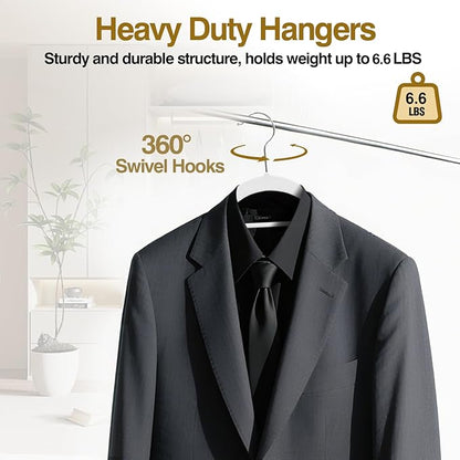 UEAKPIC Plastic Hangers 50 Pack, 16.5 in Heavy Duty Clothes Hangers with 360° Swivel Hook, Non-Slip Bar & 0.2" Ultra-Slim Space-Saving Closet Organizers for Coats, Pants, Suits, Shirts, White