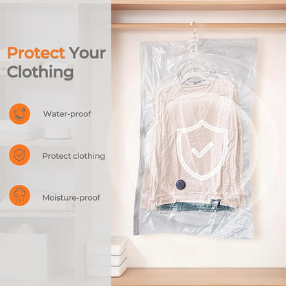 Hanging Vacuum Storage Bags 8 Pack Hanging Vacuum Seal Bags for Clothing Coat Storage Suit Bags, Hanging Plastic Clothes Cover for Coat Dress Fur Shirt Vacbird