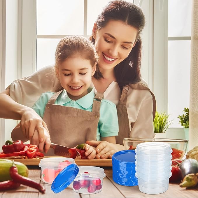 Sieral 36 Pack 8 oz Freezer Containers with Lids Reusable Deli Freezer Storage Containers Stackable Plastic Thick Twist Top Jars for Takeout Food Round Wide Mouth Lunch Snack (Blue)