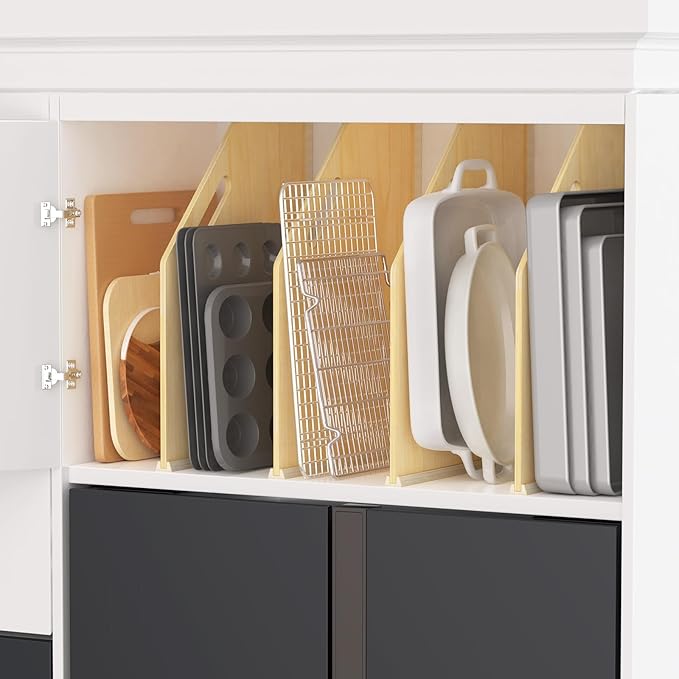 sandpaint 4 Pack Wood Tray Dividers for Cabinet, Cookie Sheet Organizer for Cabinets, No-Cut Kitchen Cabinet Dividers, Cookie Trays for Kitchen, Utility Rooms, Pantry Storage