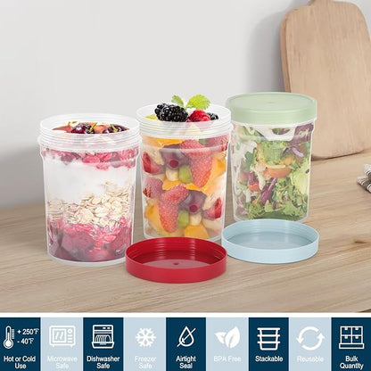 LEAWALK 32 oz Twist Top Soup Deli Freezer Storage Container BPA Free, PP plastic high temperature resistant material, Leak Proof, Stackable, Microwave Dishwasher Safe-3 Pack